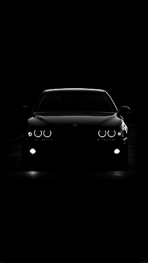 Dark BMW E46 M3 Front View With Angel Eyes Headlights In Black Background HD phone wallpaper