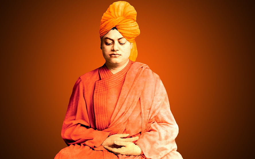 Portrait of a Spiritual Leader in Orange Robes and Turban Meditating HD wallpaper