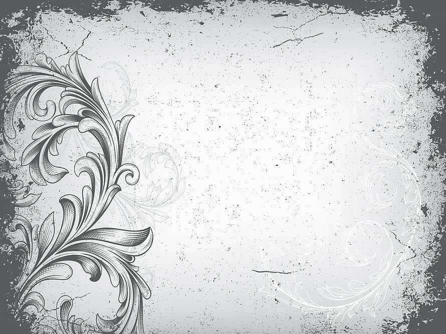 Vintage Grunge Floral Frame with Ornate Black Scrollwork on Distressed White Background HD wallpaper