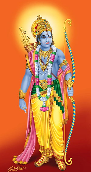 Lord Rama Hindu Deity Illustration with Bow and Arrow HD phone wallpaper