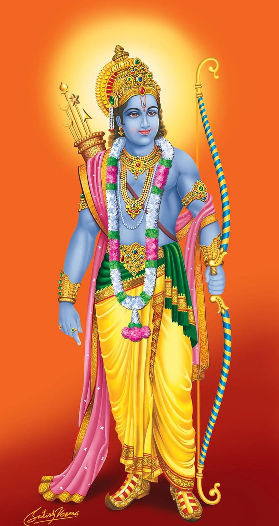 Lord Rama Hindu Deity Illustration with Bow and Arrow HD phone wallpaper