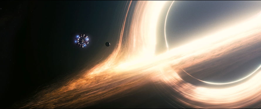 Interstellar Black Hole Gargantua with Spacecraft and Accretion Disk HD wallpaper