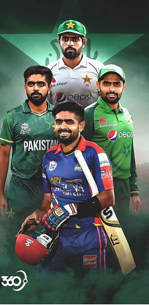 Babar Azam Cricket Composite Featuring Pakistan National Team and PSL Jersey Portraits HD phone wallpaper
