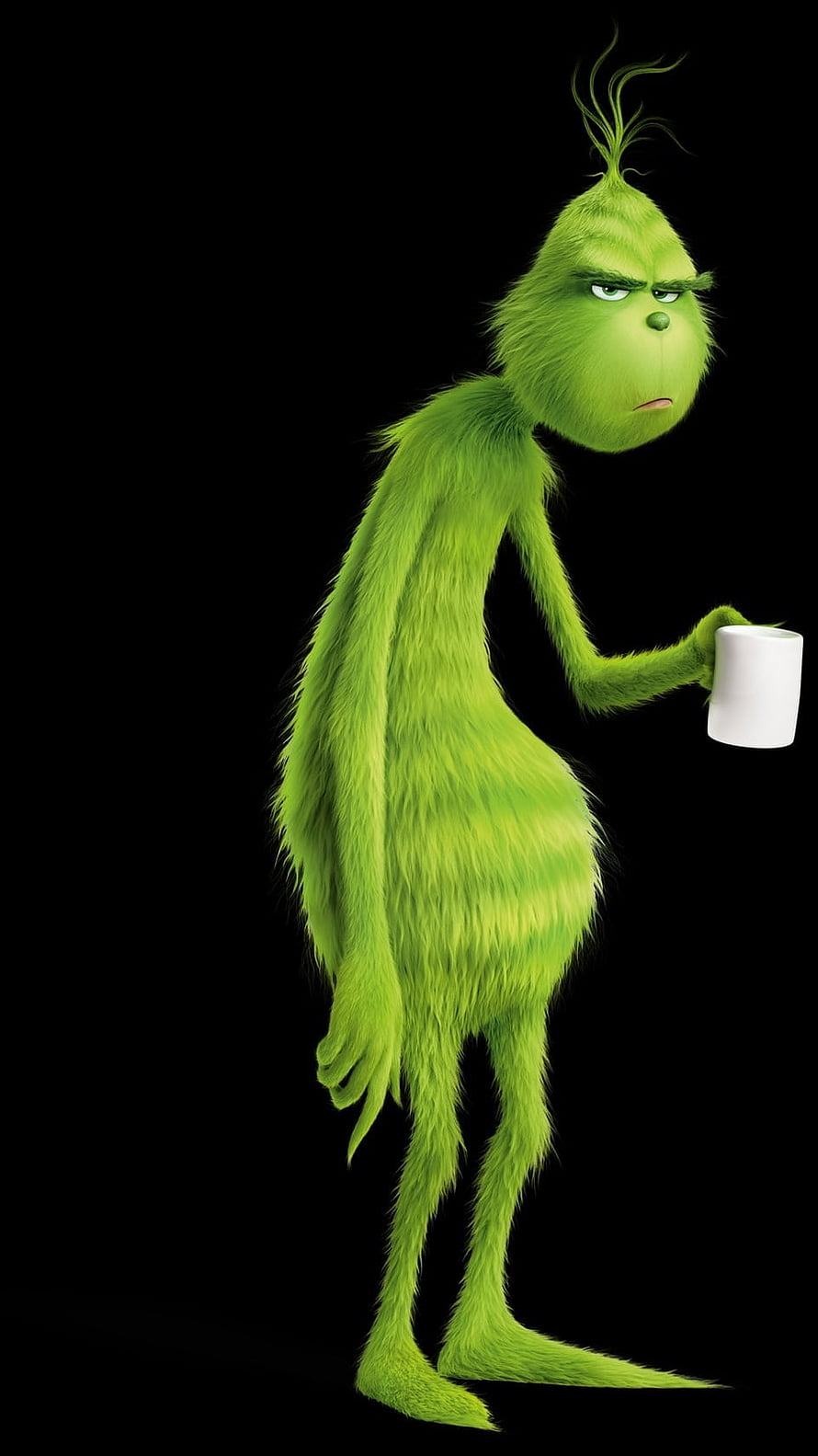 The Grinch holding a white mug against a black background HD phone wallpaper
