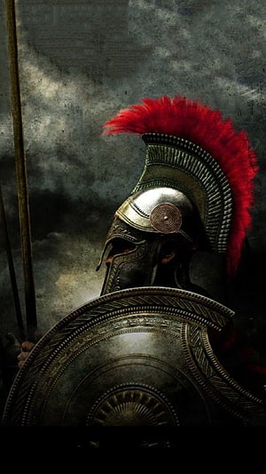 Ancient Greek Hoplite Warrior in Bronze Armor with Red Plume and Shield HD phone wallpaper