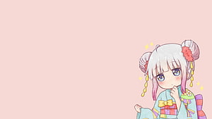 Cute Chibi Anime Girl in Pastel Kimono with Hair Buns and Sparkles HD wallpaper