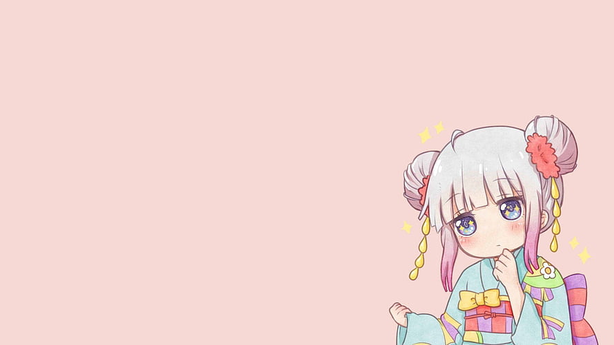 Cute Chibi Anime Girl in Pastel Kimono with Hair Buns and Sparkles HD wallpaper