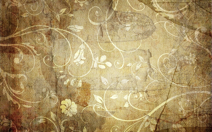 Vintage Floral Scrollwork on Distressed Sepia Paper Texture HD wallpaper