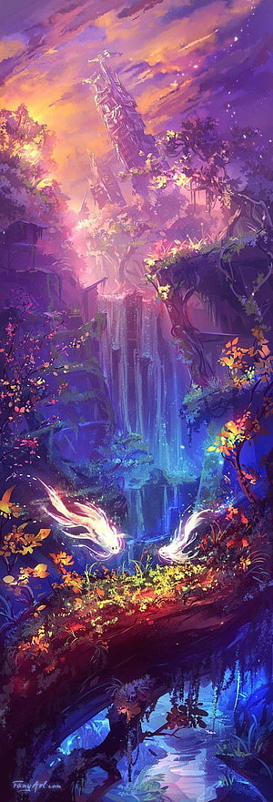 Magical Fantasy Forest With Glowing Spirits And Ancient Ruins HD phone wallpaper