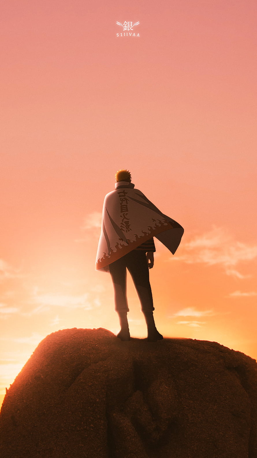 Naruto Uzumaki Standing on a Cliff at Sunset Wearing the Hokage Cape HD phone wallpaper