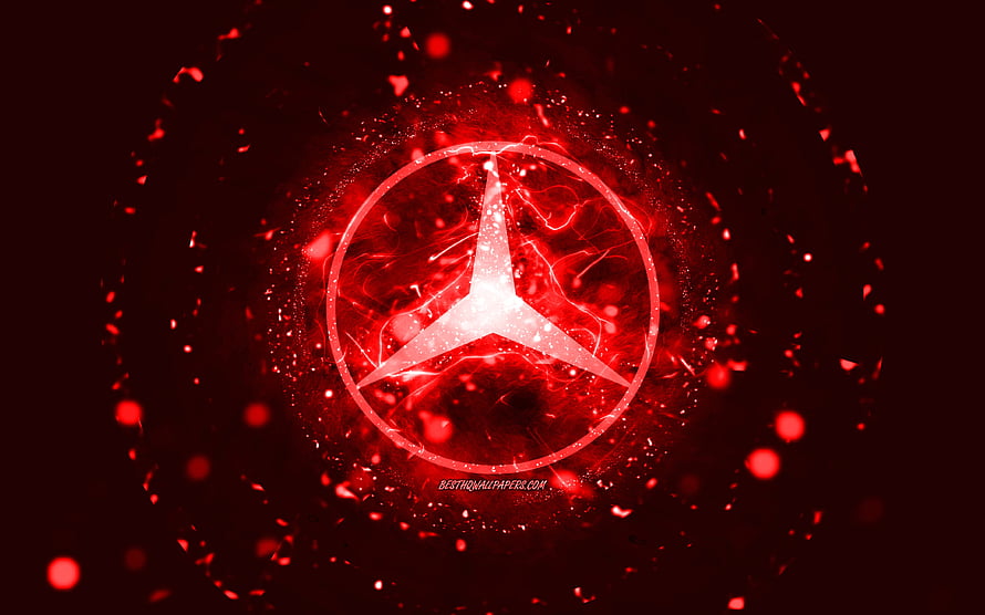 Glowing Mercedes-Benz Star Emblem Set Against a Fiery Red Abstract Background HD wallpaper