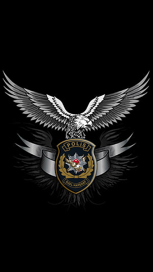 Turkish Police Special Operations Eagle Emblem on Black Background HD phone wallpaper