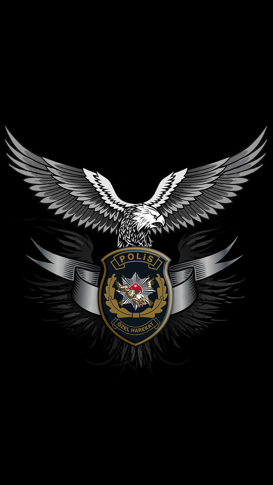 Turkish Police Special Operations Eagle Emblem on Black Background HD phone wallpaper