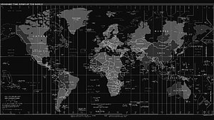 Standard Time Zones of the World Map in Black and White HD wallpaper