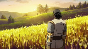 Vinland Saga anime warrior standing in golden wheat field at sunset HD wallpaper