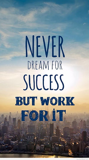 Inspirational Work Ethic Quote Over Aerial City Skyline At Sunset HD phone wallpaper