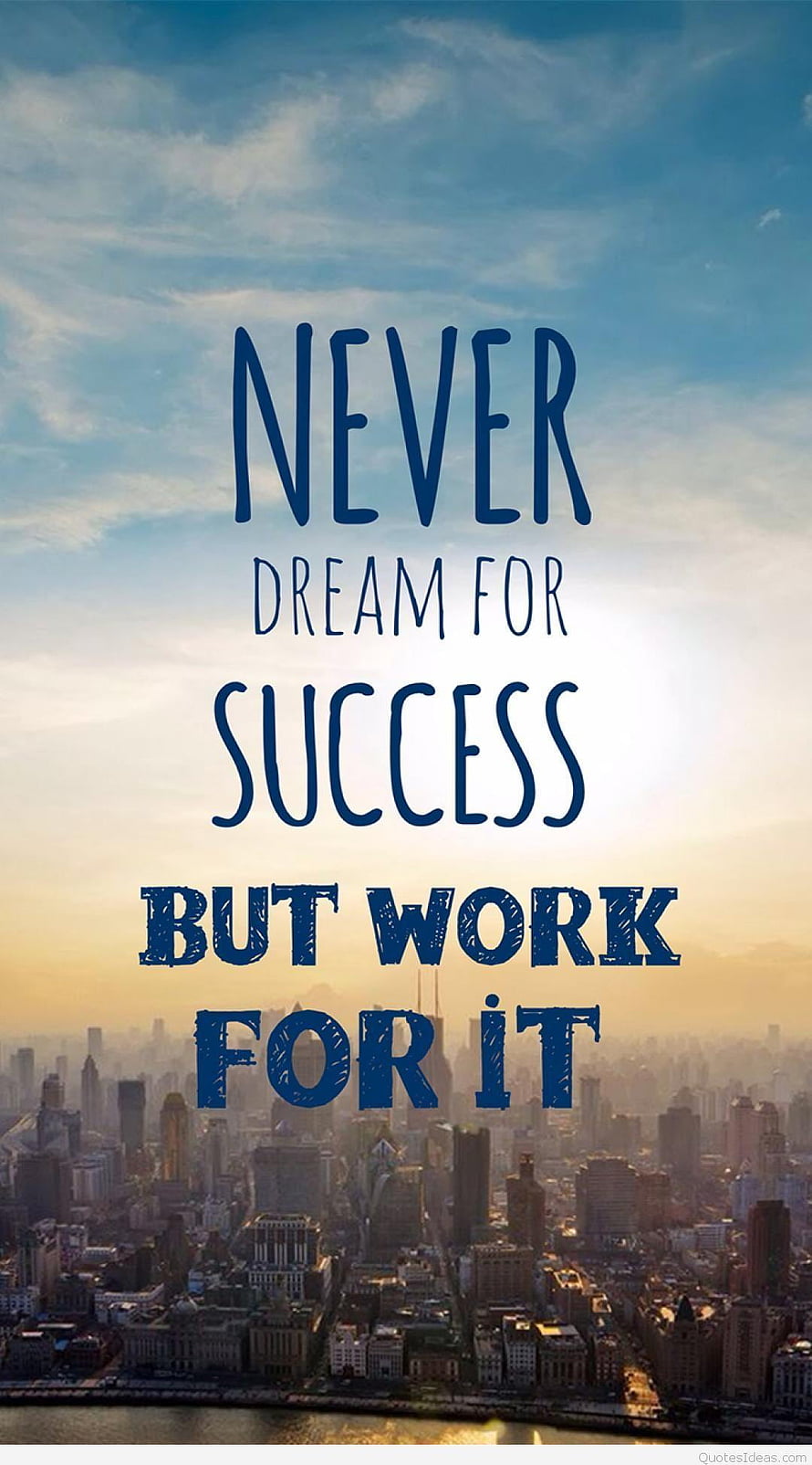 Inspirational Work Ethic Quote Over Aerial City Skyline At Sunset HD phone wallpaper