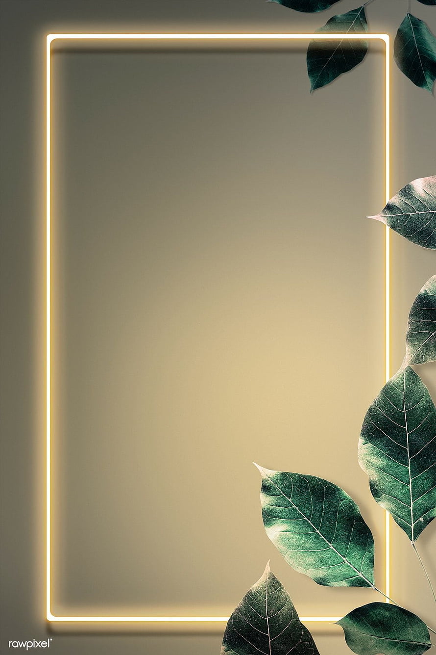 Minimalist Green Leaves and Neon Light Frame Background HD phone wallpaper