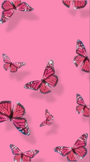 Sparkling Pink Monarch Butterflies on Soft Rose Background HD phone wallpaper