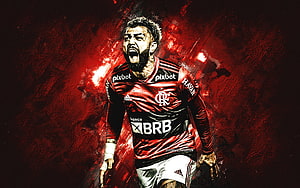 Gabriel Barbosa Flamengo Football Player Dramatic Red Background HD wallpaper