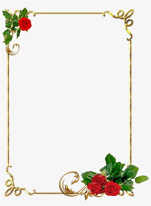Elegant Gold Border Frame with Red Roses and Green Leaves for Wedding Invitations HD phone wallpaper