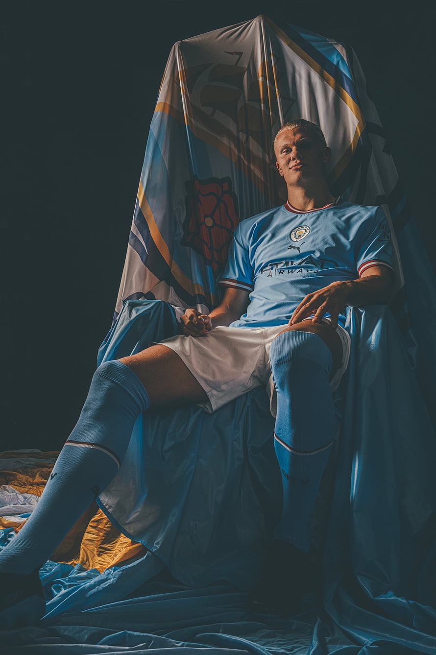 Erling Haaland Manchester City Portrait in Light Blue Kit, Erling, soccer, art, haaland, Norway, artist, city, manchester, football, mancity HD phone wallpaper