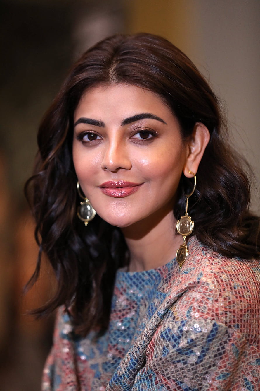 Kajal Agarwal Portrait in Sequined Jacket with Gold Earrings HD phone wallpaper