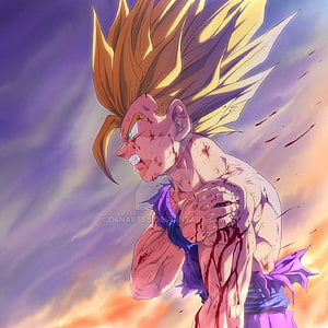 Son Gohan Super Saiyan 2 Battle Wound Anime Illustration HD phone wallpaper