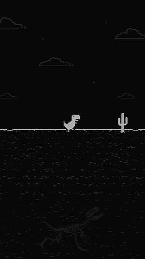Chrome Dino Game Night Mode Pixel Art Wallpaper HD phone wallpaper