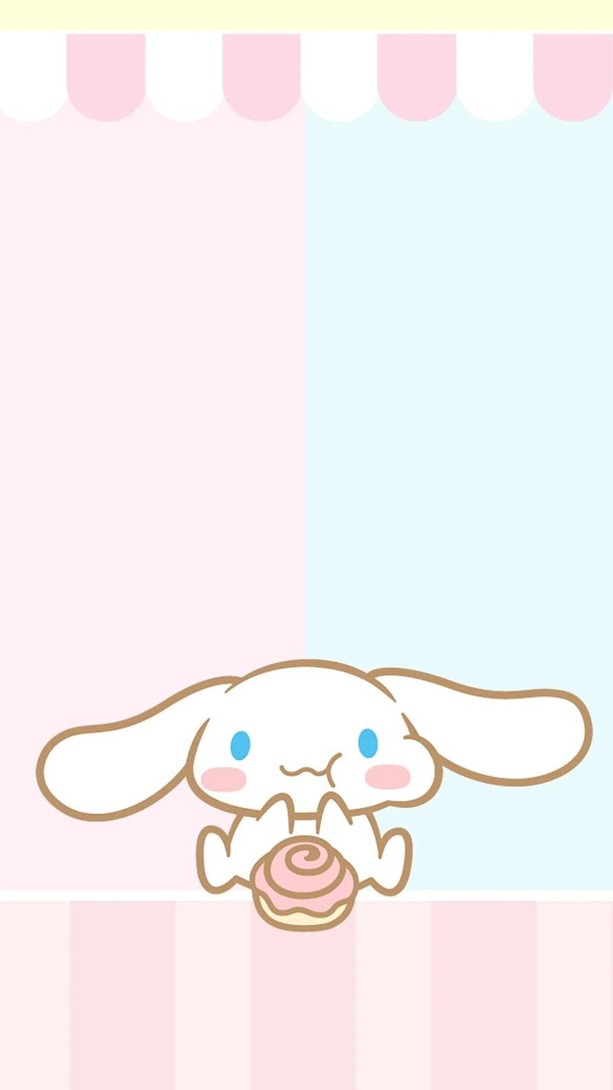 Cinnamoroll Holding a Pink Swirl Pastry Against a Pastel Pink and Mint Background HD phone wallpaper
