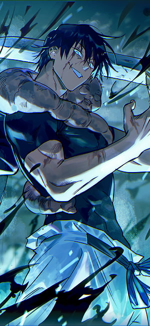 Anime Male Character With Blue Eyes And Dark Hair In Dynamic Action Pose HD phone wallpaper