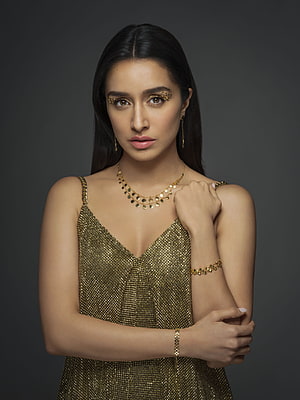 Shraddha Kapoor in Gold Sequined Dress with Statement Jewelry and Dramatic Eye Makeup HD phone wallpaper