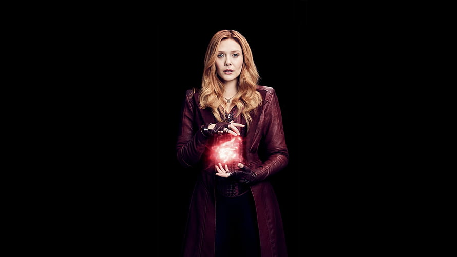 Scarlet Witch Channeling Red Energy in Dark Cinematic Portrait HD wallpaper
