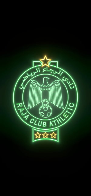 Raja Club Athletic Neon Emblem with Eagle and Soccer Ball on Black Background HD phone wallpaper