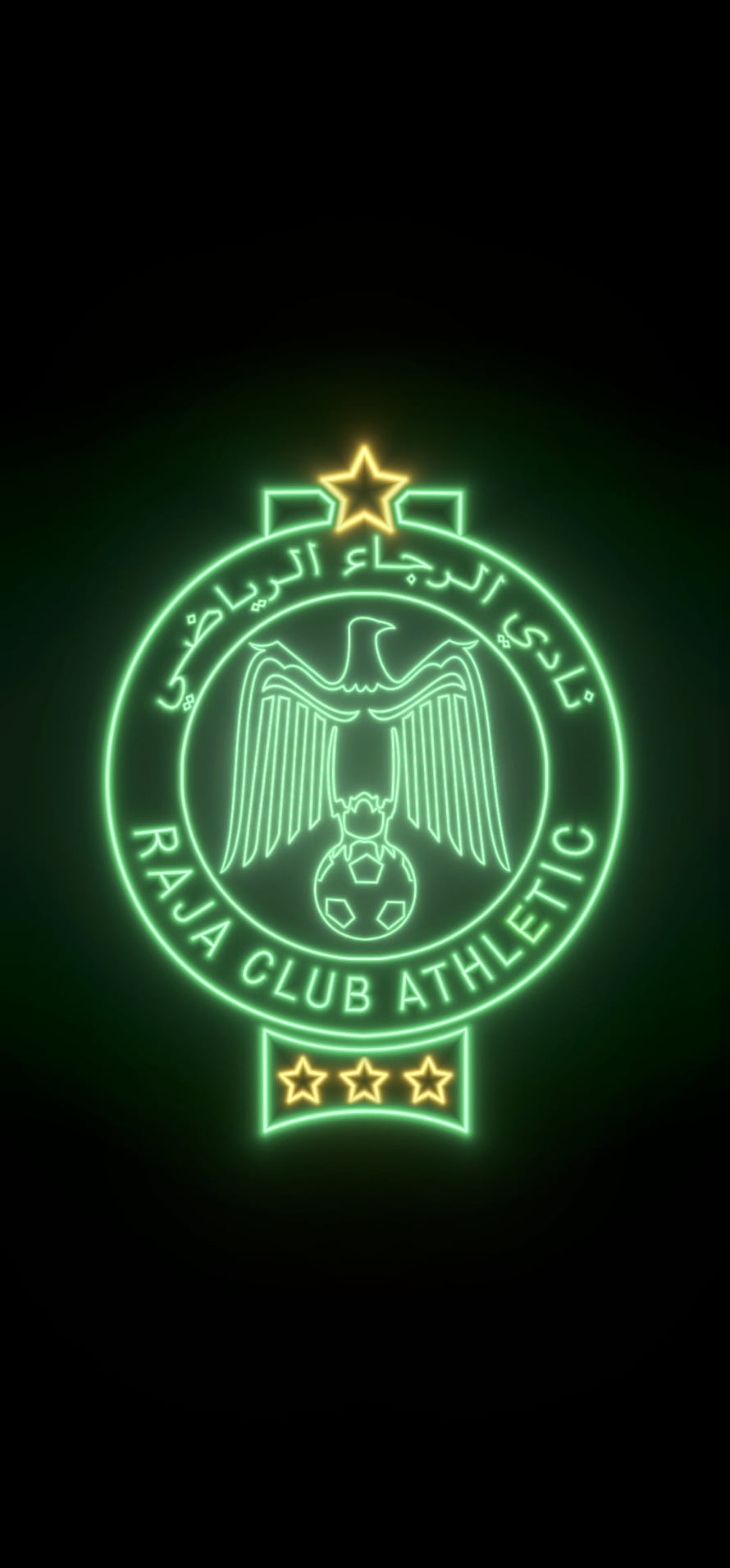 Raja Club Athletic Neon Emblem with Eagle and Soccer Ball on Black Background HD phone wallpaper