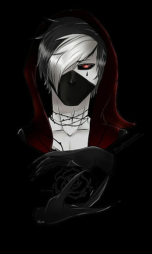 Anime Character With White Hair And Red Hood Holding Black Rose HD phone wallpaper