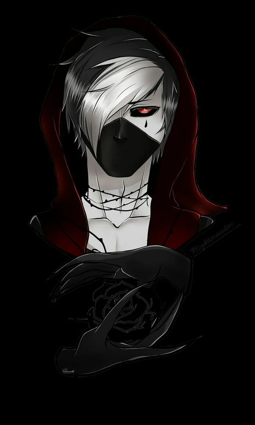 Anime Character With White Hair And Red Hood Holding Black Rose HD phone wallpaper