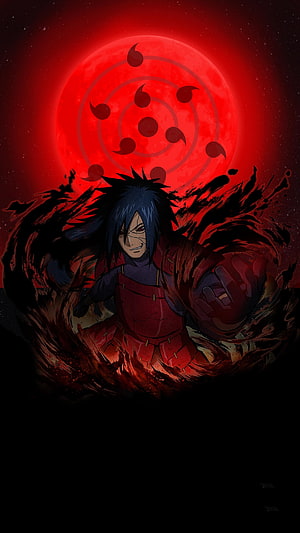 Madara Uchiha with Ten-Tails Chakra and Infinite Tsukuyomi Moon HD phone wallpaper