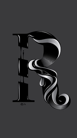 Stylized Letter R Typography Art With Liquid Ink Drips And Swirling Ribbons On Dark Background HD phone wallpaper