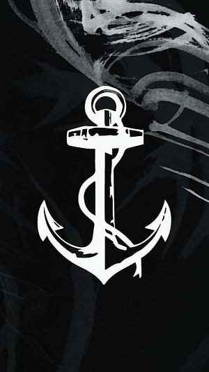 White Nautical Anchor Emblem on Dark Grunge Background HD phone wallpaper