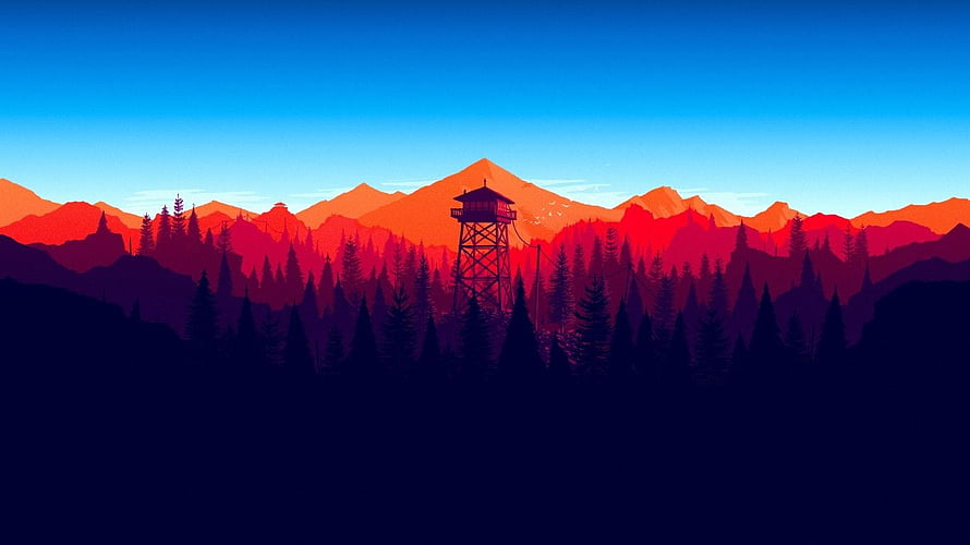 Vibrant Sunset Mountain Landscape With Fire Lookout Tower And Pine Forest Silhouette HD wallpaper