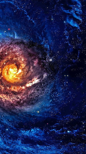 Vibrant Spiral Galaxy in Deep Space with Blue Nebula and Starlight HD phone wallpaper