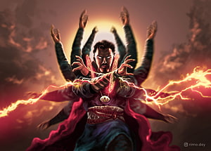 Doctor Strange Channeling Arcane Energy with Multiple Arms in Dramatic Digital Art HD wallpaper