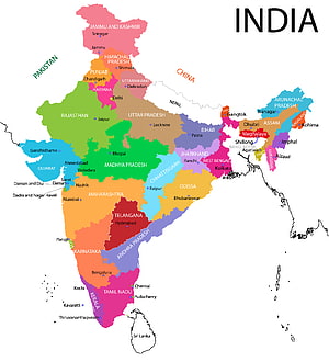 Colorful Political Map of India Showing States, Capitals, and Neighboring Countries HD phone wallpaper