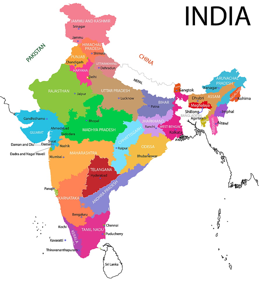 Colorful Political Map of India Showing States, Capitals, and Neighboring Countries HD phone wallpaper