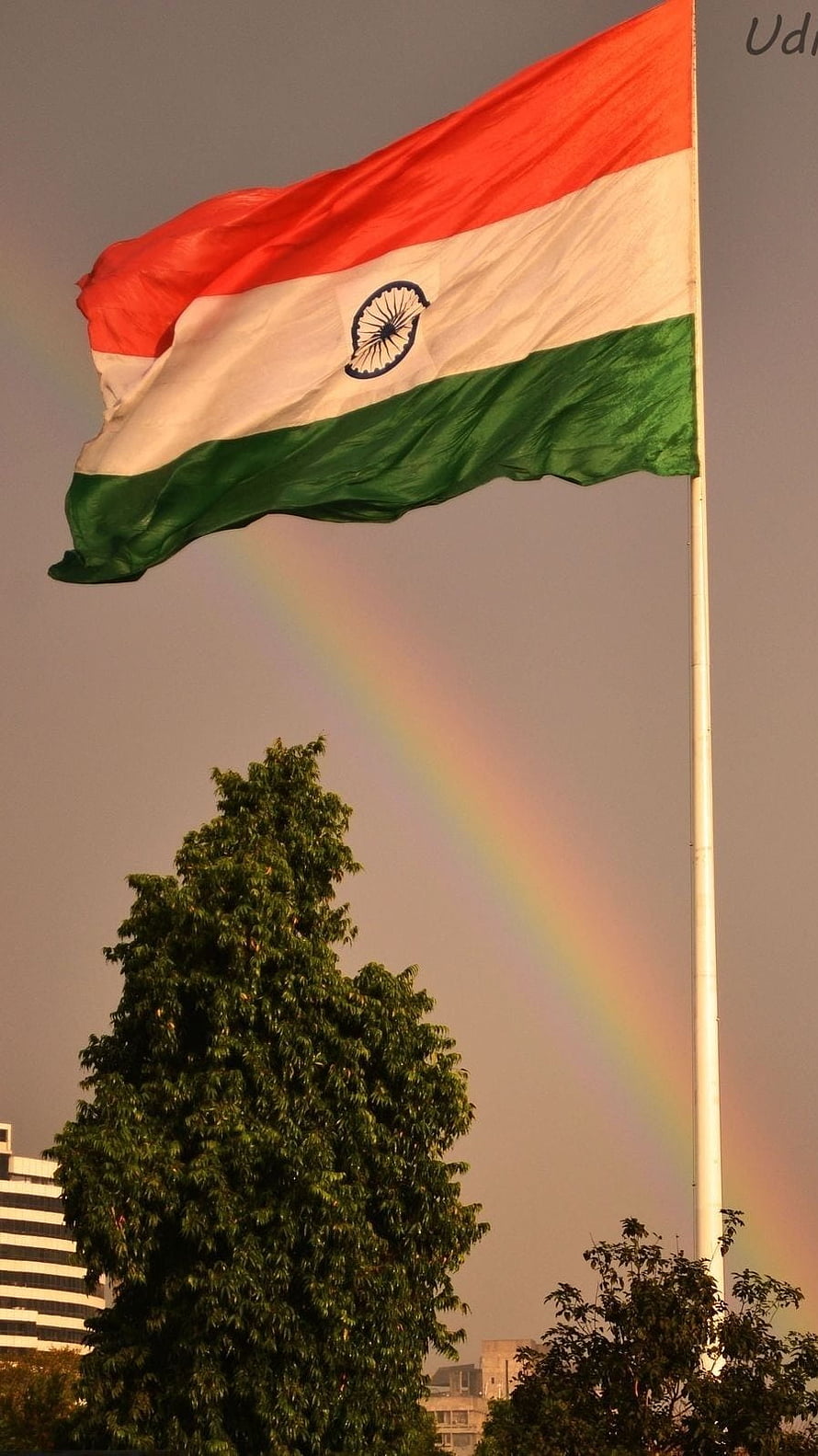 Indian National Flag Waving With Rainbow In Sky HD phone wallpaper