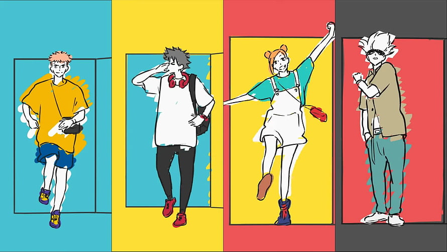 Jujutsu Kaisen Character Lineup in Vibrant Pop Art Style HD wallpaper