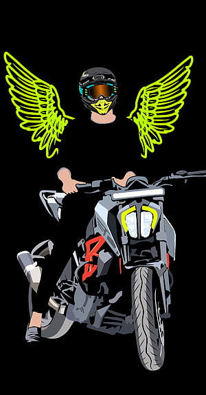 KTM Duke Rider Vector Art with Neon Wings and Black Background HD phone wallpaper