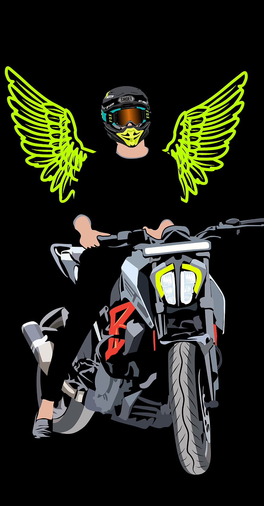 KTM Duke Rider Vector Art with Neon Wings and Black Background HD phone wallpaper