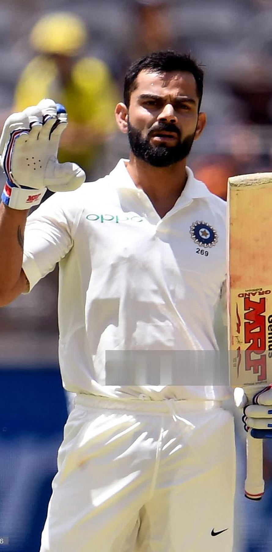 Virat Kohli Celebrating Double Century in White Cricket Uniform HD phone wallpaper